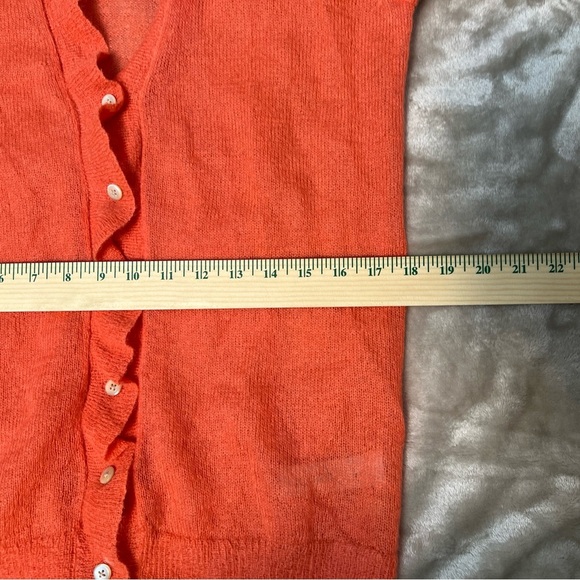 J.Crew Womens Mohair Wool Blend Cardigan Coral Ruffle Size Large Work Casual - Picture 9 of 10